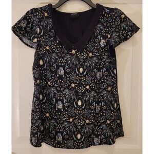 Her Universe Star Wars Porgs R2D2 Print Short Sleeve Collared Top XS Black